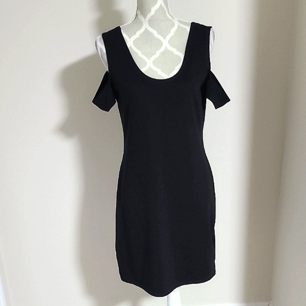 Up All Night Black Shoulder Cut Dress
